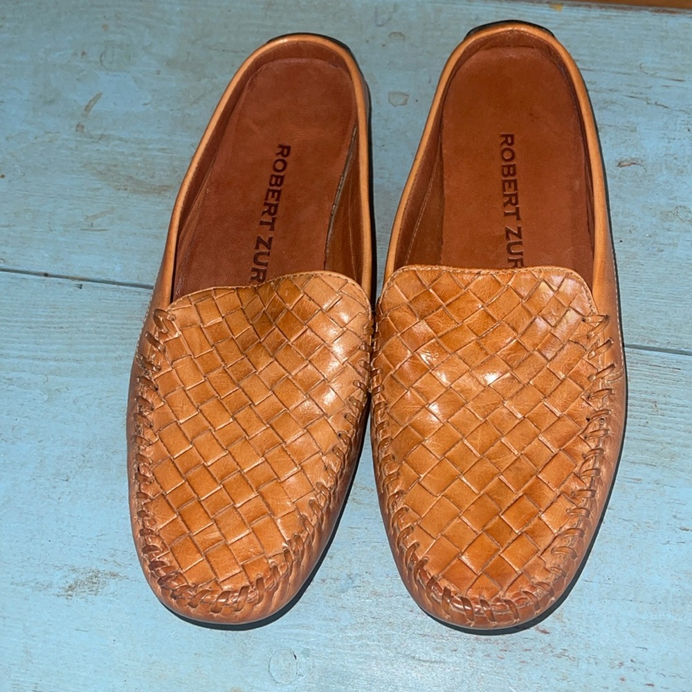 Robert Zur woven leather brown loafers mules size 7.5